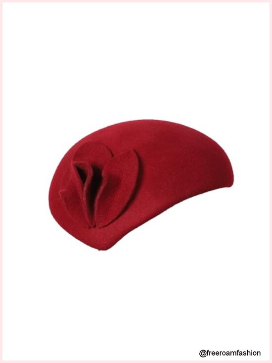 Vintage Wool Felt Pillbox Fascinator Hat Derby Teardrop with Flower Fedoras main image 4